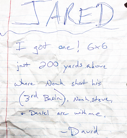 A hand-written letter left on the trail