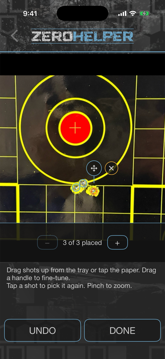 Shots marked on the target photo