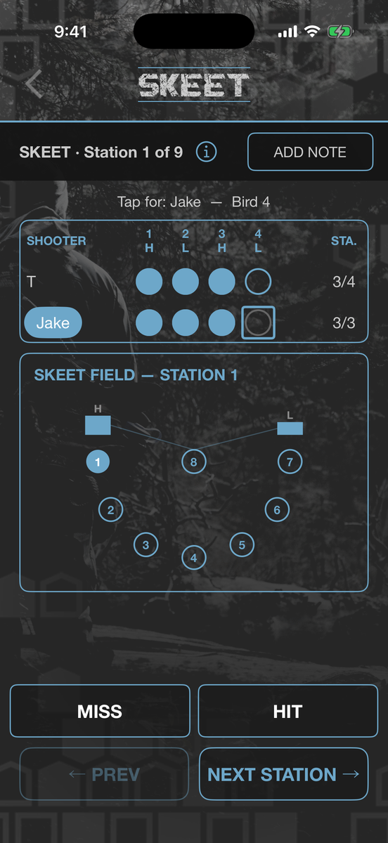 Skeet field with eight stations and the high and low houses