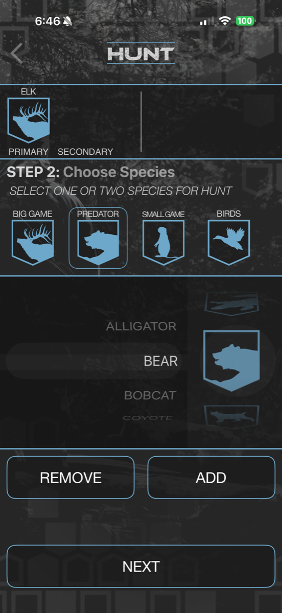 HuntLeague choose species