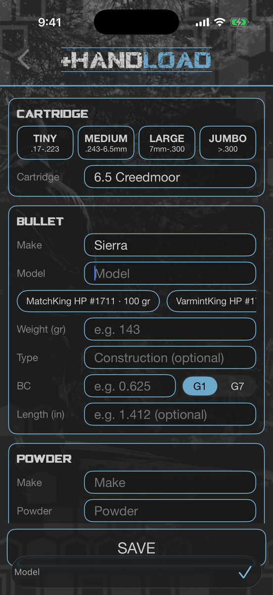 Sierra bullet library suggesting GameKing and MatchKing bullets by part number
