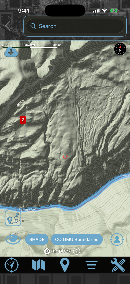 The same topo map with LiDAR shading showing ridges and drainages