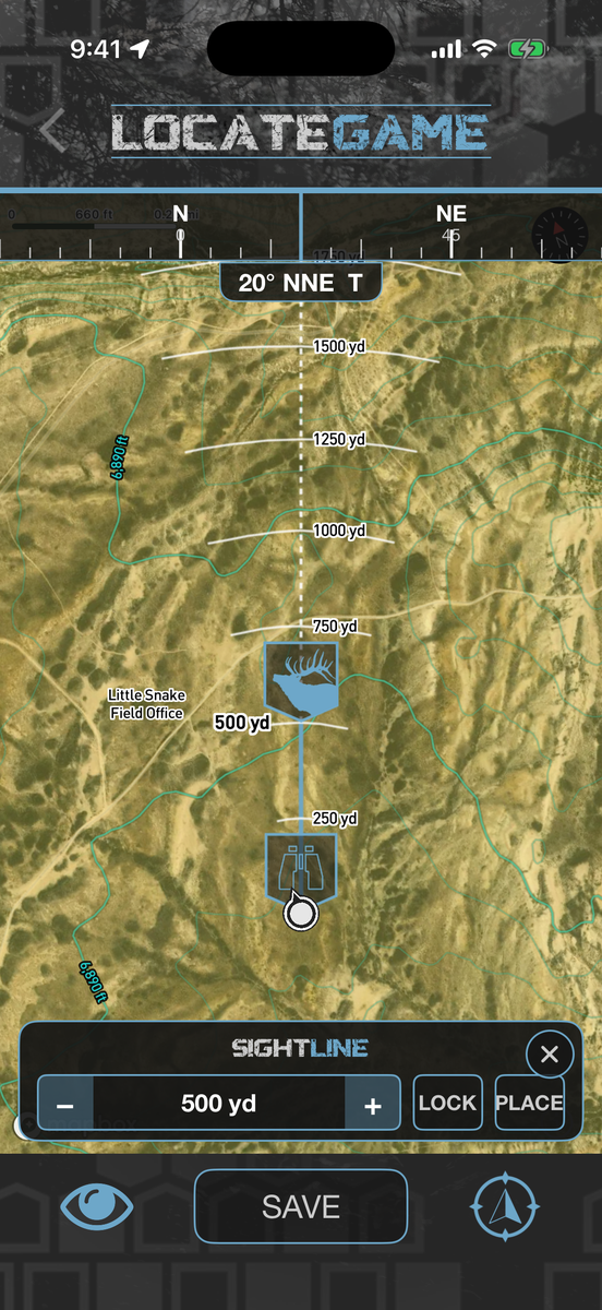 Locate Game with an elk marker placed at 500 yards along the sight line