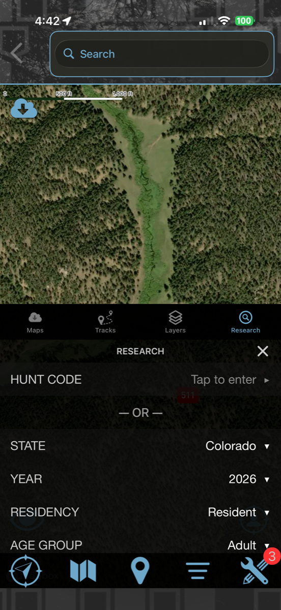 HuntLeague Research tab inputs