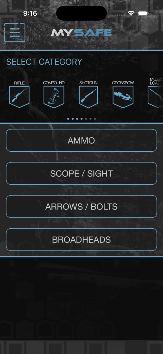 My Safe home with weapon categories and gear sections