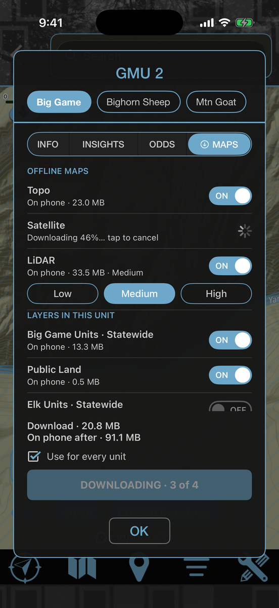 The unit downloading, three of four maps done