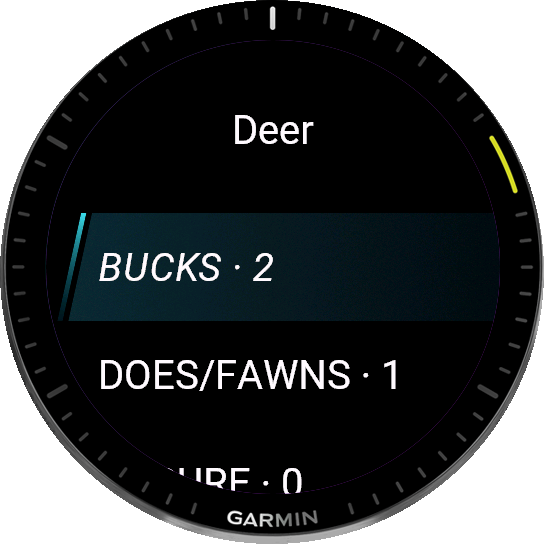 Garmin watch deer counter showing bucks and does and fawns