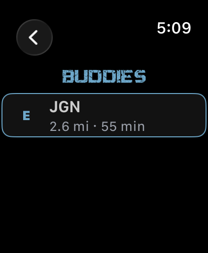 Apple Watch buddies screen showing a buddy to the east at 2.6 miles