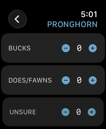 Apple Watch counter with bucks, does and fawns, and unsure rows