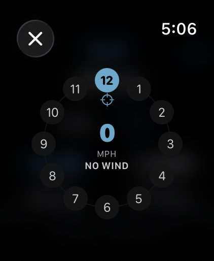 Apple Watch wind clock with twelve positions around the dial and a speed in the middle